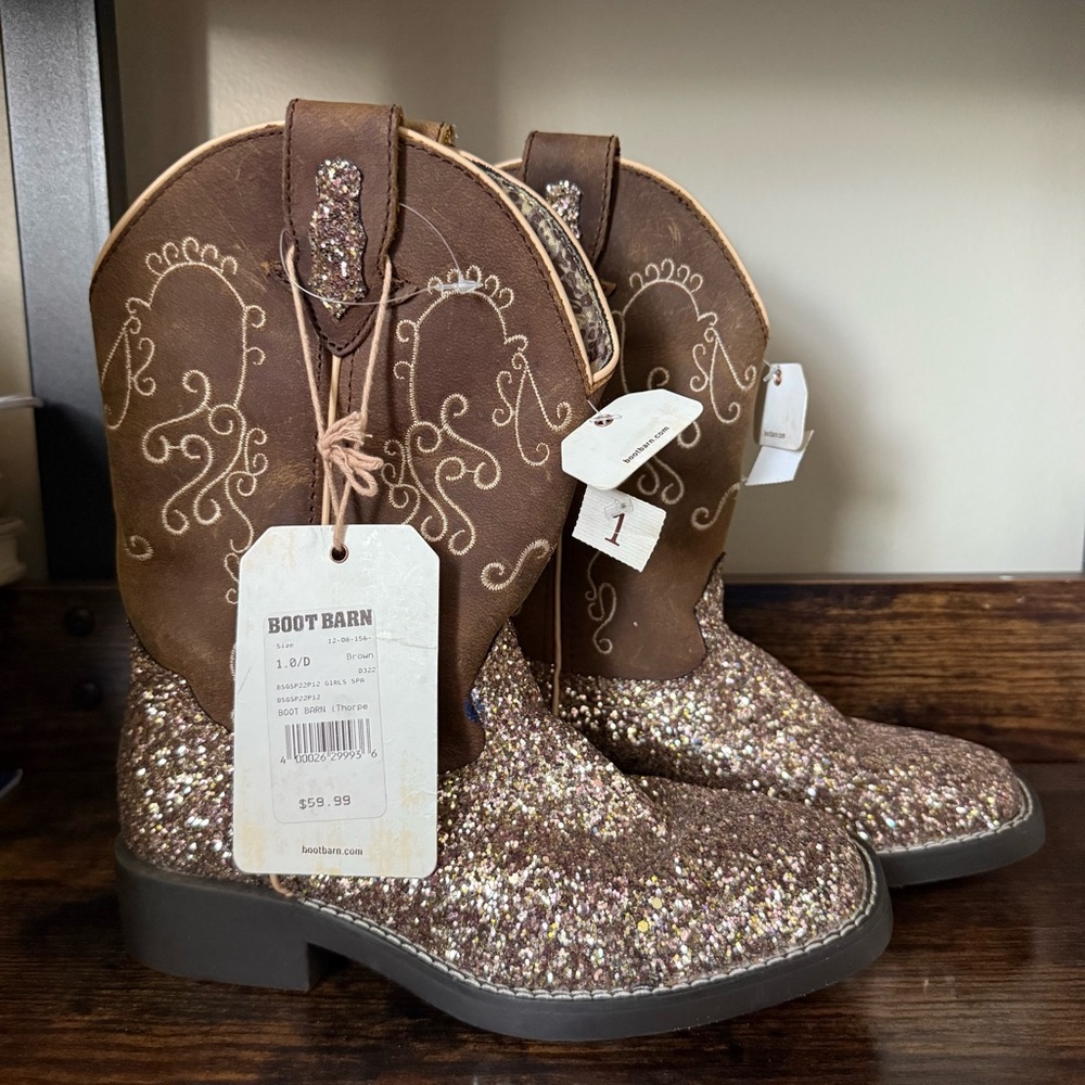 Shyanne Brown and Gold Glitter Kids Boots Girl’s Size 1 Youth - Picture 2 of 5